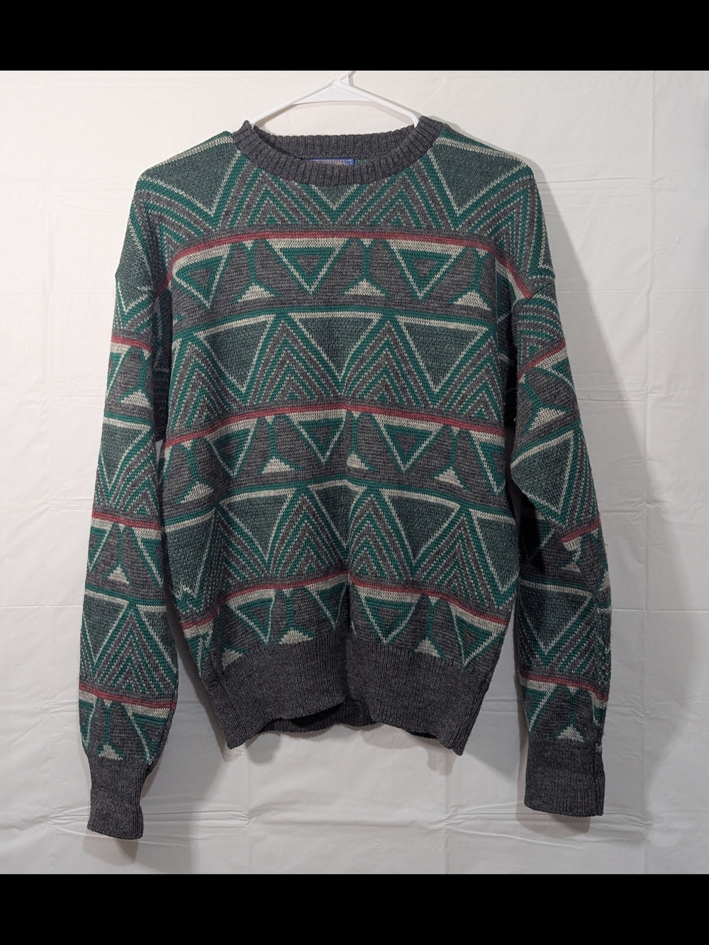 Vintage Pendleton Pure Virgin Wool Geometric Sweater USA Made Men’s Medium Gray